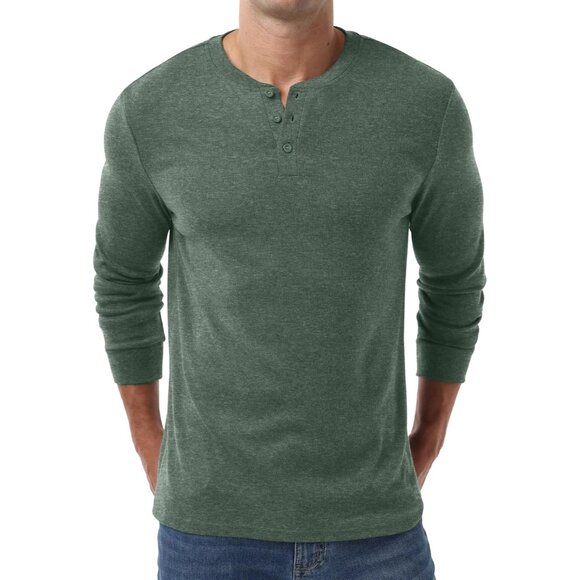 Men's Henley Shirts Long Sleeve Casual Classic T-Shirts Button Henley Pullover T - Picture 2 of 5